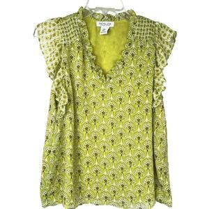 Rachel Zoe green sleeveless print top green/brown/gold, size M, EUC